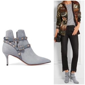 Valentino Garavani The Rockstud Suede Ankle Boots Size 41 Light Blue